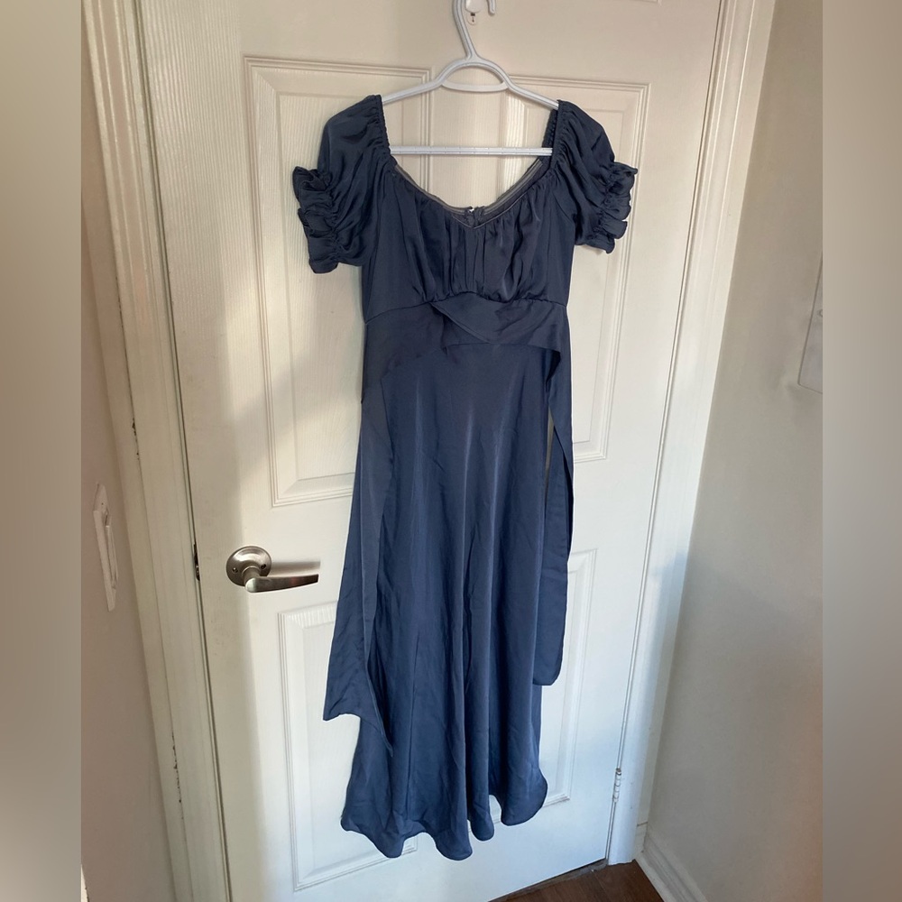 NWOT Stunning Dusk Blue Drape Evening Dress